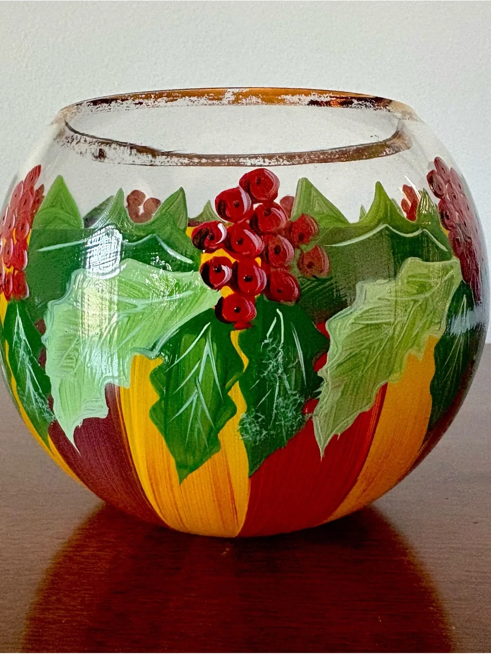 Mackenzie Childs Hand-Painted Holiday Glass Candle holder/Candy  Size Large